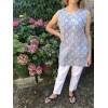 Top caftan MAHAL fleuri bleu et gris