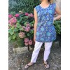 Top caftan MAHAL fleuri vert et bleu