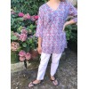 Top tunique caftan RANI fleuri rouge et bleu