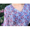 Top tunique caftan RANI fleuri rouge et bleu