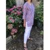 Top tunique caftan RANI fleuri rouge et bleu