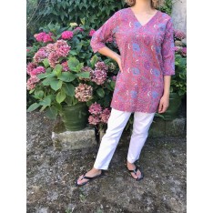 Top tunique caftan RANI fleuri rouge