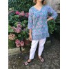 Top tunique caftan RANI fleuri vert et rose