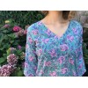 Top tunique caftan RANI fleuri vert et rose