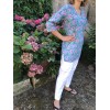 Top tunique caftan RANI fleuri vert et rose